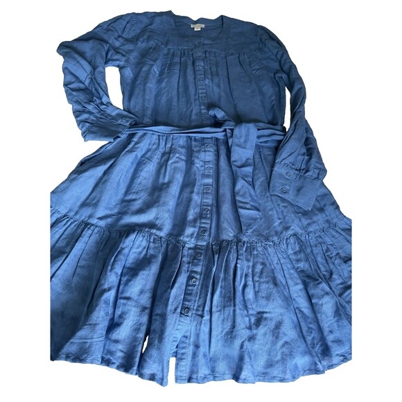 Sundance Elderflower Linen Blend Tiered Dress Size M Blue Long Sleeve Tie Belt - Picture 16 of 16